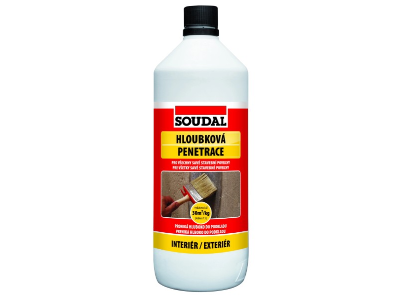 Hĺbková penetrácia Soudal 1kg Soudal Hĺbková penetrácia 1kg zlepšuje adhesion povrchov pred maľovaním, lepením obkladov a nanášaním omietok. Vhodná pre interiér aj exteriér.