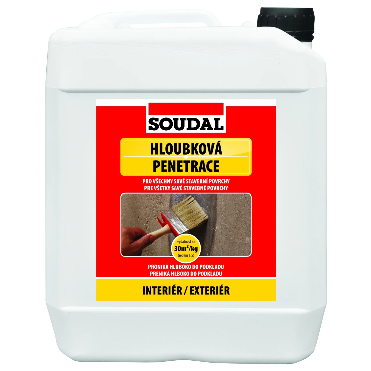 Hĺbková penetrácia Soudal 5kg Soudal Hĺbková penetrácia 5kg zlepšuje adhesion povrchov pred maľovaním, lepením obkladov a nanášaním omietok. Vhodná pre interiér aj exteriér.