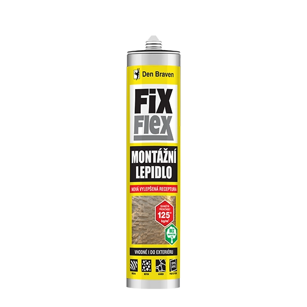 Montážne lepidlo FIX FLEX od Den Braven 310ml Den Braven Montážne lepidlo FIX FLEX 310ml je flexibilné a silné lepidlo na montáž okien, dverí, obkladov a ďalších materiálov v exteriéri aj interiéri.